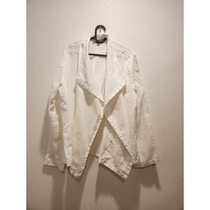 NWOT‎ FLAX Linen Open Front Jacket M Made in Lithuania White Draped Layer